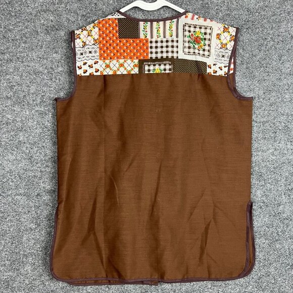 Vintage NEW‎ Smock Shirt with Patchwork Pockets Floral Brown Sleeveless shirt S - Picture 2 of 7